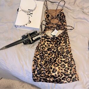 Open Lace Up Back Animal Print Windsor Mini Dress